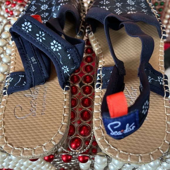 Sea Star Beachwear Women’s Seafare Slingback Sandals Blue Floral NWOT 7 - Picture 4 of 5